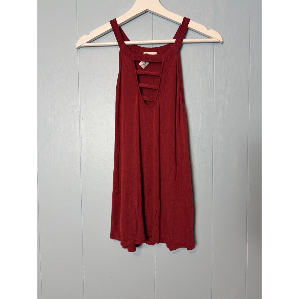 BIBI Womens Burgundy Caged Ladder Cutout Halter Tank Top Red Size M BT2480-01